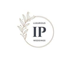 IP Initials letter Wedding monogram logos template, hand drawn modern minimalistic and floral templates for Invitation cards, Save the Date, elegant identity. vector