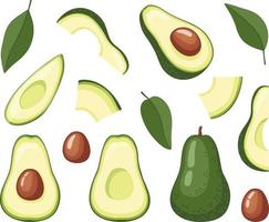 Set of different avocado slices vector