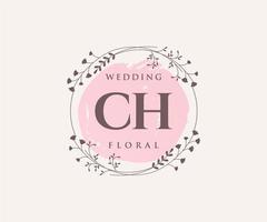 CH Initials letter Wedding monogram logos template, hand drawn modern minimalistic and floral templates for Invitation cards, Save the Date, elegant identity. vector