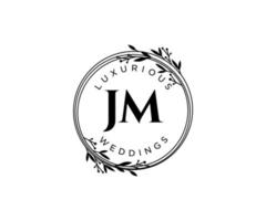 plantilla de logotipos de monograma de boda con letras iniciales jm, plantillas florales y minimalistas modernas dibujadas a mano para tarjetas de invitación, guardar la fecha, identidad elegante. vector