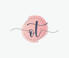 Initial OT feminine logo. Usable for Nature, Salon, Spa, Cosmetic and Beauty Logos. Flat Vector Logo Design Template Element.