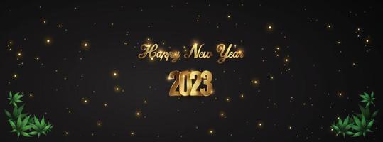 Happy New Year 2023 - New Year Shining background with marijuana leaf. Vector illustration.