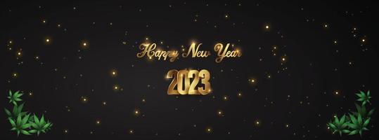 Happy New Year 2023 - New Year Shining background with marijuana leaf. Vector illustration.