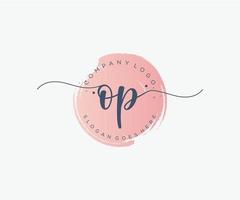 Initial OP feminine logo. Usable for Nature, Salon, Spa, Cosmetic and Beauty Logos. Flat Vector Logo Design Template Element.