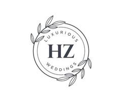 HZ Initials letter Wedding monogram logos template, hand drawn modern minimalistic and floral templates for Invitation cards, Save the Date, elegant identity. vector