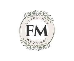 plantilla de logotipos de monograma de boda con letras iniciales fm, plantillas florales y minimalistas modernas dibujadas a mano para tarjetas de invitación, guardar la fecha, identidad elegante. vector