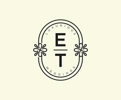 ET Initials letter Wedding monogram logos template, hand drawn modern minimalistic and floral templates for Invitation cards, Save the Date, elegant identity. vector