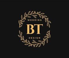 colección de logotipos de monograma de boda con letras iniciales bt, plantillas florales y minimalistas modernas dibujadas a mano para tarjetas de invitación, guardar la fecha, identidad elegante para restaurante, boutique, café en vector