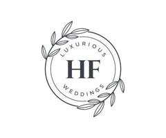 plantilla de logotipos de monograma de boda con letras iniciales hf, plantillas florales y minimalistas modernas dibujadas a mano para tarjetas de invitación, guardar la fecha, identidad elegante. vector