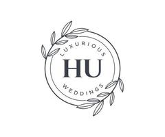 HU Initials letter Wedding monogram logos template, hand drawn modern minimalistic and floral templates for Invitation cards, Save the Date, elegant identity. vector