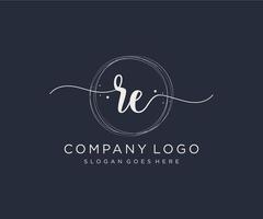 Initial RE feminine logo. Usable for Nature, Salon, Spa, Cosmetic and Beauty Logos. Flat Vector Logo Design Template Element.