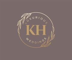 plantilla de logotipos de monograma de boda con letras iniciales kh, plantillas florales y minimalistas modernas dibujadas a mano para tarjetas de invitación, guardar la fecha, identidad elegante. vector