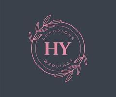 HY Initials letter Wedding monogram logos template, hand drawn modern minimalistic and floral templates for Invitation cards, Save the Date, elegant identity. vector