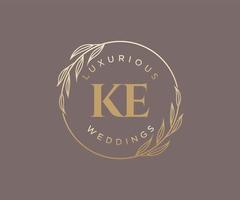 KE Initials letter Wedding monogram logos template, hand drawn modern minimalistic and floral templates for Invitation cards, Save the Date, elegant identity. vector