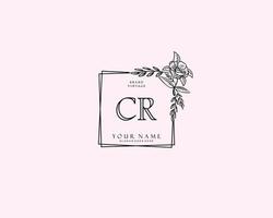 Initial CR beauty monogram and elegant logo design, handwriting logo of initial signature, wedding, fashion, floral and botanical with creative template. vector