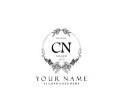 Initial CN beauty monogram and elegant logo design, handwriting logo of initial signature, wedding, fashion, floral and botanical with creative template. vector