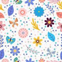 Colorful Flower And Butterfly Seamless Pattern vector