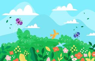 Flowers And Butterflies In Spring vector