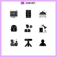 Pictogram Set of 9 Simple Solid Glyphs of chemical science job park work space Editable Vector Design Elements