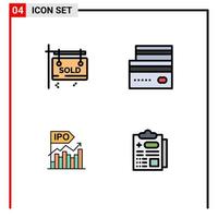 paquete de 4 signos y símbolos de colores planos de línea de llenado modernos para medios de impresión web, como elementos de diseño de vectores editables iniciales de comercio electrónico de bienes raíces de tablero ipo