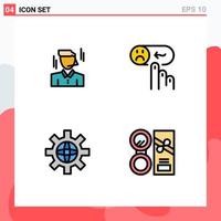 Pack of 4 Modern Filledline Flat Colors Signs and Symbols for Web Print Media such as businessman world man rating setting Editable Vector Design Elements