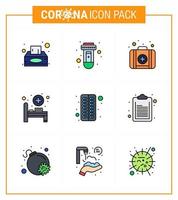 conjunto de iconos de prevención de coronavirus 25 cápsula de píldora azul emergencia antivirus cama de hospital coronavirus viral 2019nov elementos de diseño de vector de enfermedad