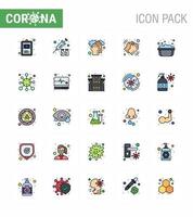 CORONAVIRUS 25 Flat Color Filled Line Icon set on the theme of Corona epidemic contains icons such as basin dry healthcare washing hands viral coronavirus 2019nov disease Vector Design Elements