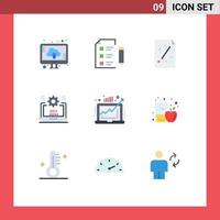 Flat Color Pack of 9 Universal Symbols of setting laptop test seo project Editable Vector Design Elements