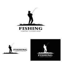 fishing logo icon vector, catch fish on the boat, outdoor sunset silhouette design vector