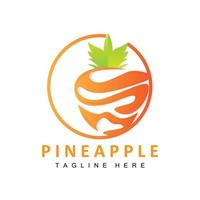 diseño de logotipo de piña, vector de fruta fresca, ilustración de plantación, etiqueta de marca de producto de fruta