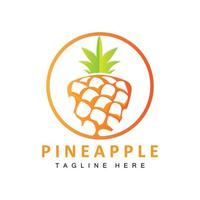 diseño de logotipo de piña, vector de fruta fresca, ilustración de plantación, etiqueta de marca de producto de fruta