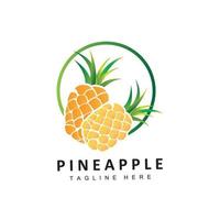 diseño de logotipo de piña, vector de fruta fresca, ilustración de plantación, etiqueta de marca de producto de fruta