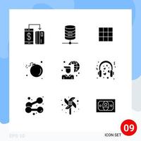 Mobile Interface Solid Glyph Set of 9 Pictograms of science explosion computing comet sets Editable Vector Design Elements