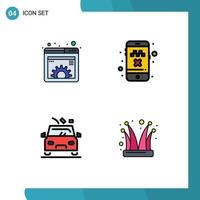 Set of 4 Vector Filledline Flat Colors on Grid for content car management cancel ride gravel Editable Vector Design Elements