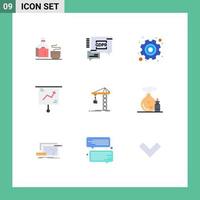 9 Universal Flat Color Signs Symbols of building presentation gear marketing chart Editable Vector Design Elements