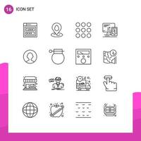 16 Thematic Vector Outlines and Editable Symbols of profile avatar creative cell monitor Editable Vector Design Elements