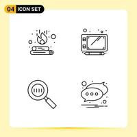 Universal Icon Symbols Group of 4 Modern Filledline Flat Colors of campfire magnifier flame tablet chat Editable Vector Design Elements