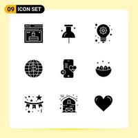 Pictogram Set of 9 Simple Solid Glyphs of phone decentralized innovation cryptocurrency bitcoin Editable Vector Design Elements