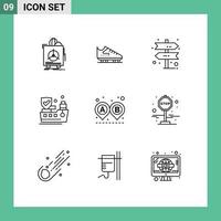Modern Set of 9 Outlines Pictograph of road protection skates insurance direction Editable Vector Design Elements