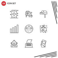 Modern Set of 9 Outlines and symbols such as bone signal education interface box Editable Vector Design Elements