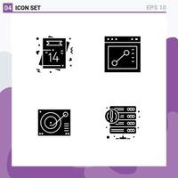 Mobile Interface Solid Glyph Set of 4 Pictograms of heart device postcard draw player Editable Vector Design Elements