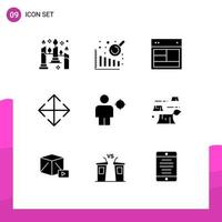 9 Universal Solid Glyph Signs Symbols of location body site avatar move Editable Vector Design Elements