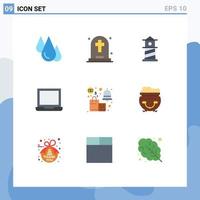 Universal Icon Symbols Group of 9 Modern Flat Colors of sale alert tombstone laptop computer Editable Vector Design Elements