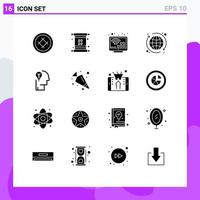 User Interface Pack of 16 Basic Solid Glyphs of bulb internet invoice globe tv Editable Vector Design Elements