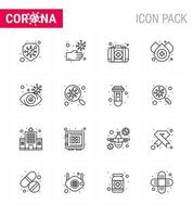 16 Line coronavirus epidemic icon pack suck as view eye emergency water blood viral coronavirus 2019nov disease Vector Design Elements