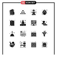 Pack of 16 creative Solid Glyphs of interface worker stack miner yoga Editable Vector Design Elements