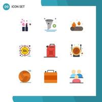 Pack of 9 Modern Flat Colors Signs and Symbols for Web Print Media such as oil engine camp target hunting Editable Vector Design Elements