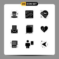 9 User Interface Solid Glyph Pack of modern Signs and Symbols of software interface seo envelope communication Editable Vector Design Elements