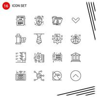 User Interface Pack of 16 Basic Outlines of cinema direction encryption arrows secure Editable Vector Design Elements