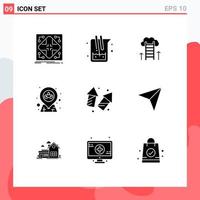 Group of 9 Solid Glyphs Signs and Symbols for pin location study focus dream Editable Vector Design Elements